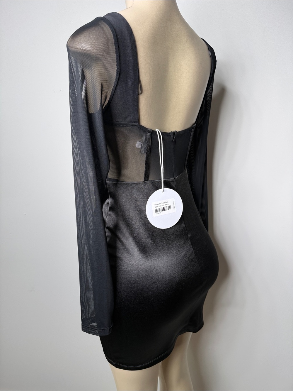 Princess Polly Black Satin & Mesh Long Sleeve Corset Mini Dress - Picture 7 of 9